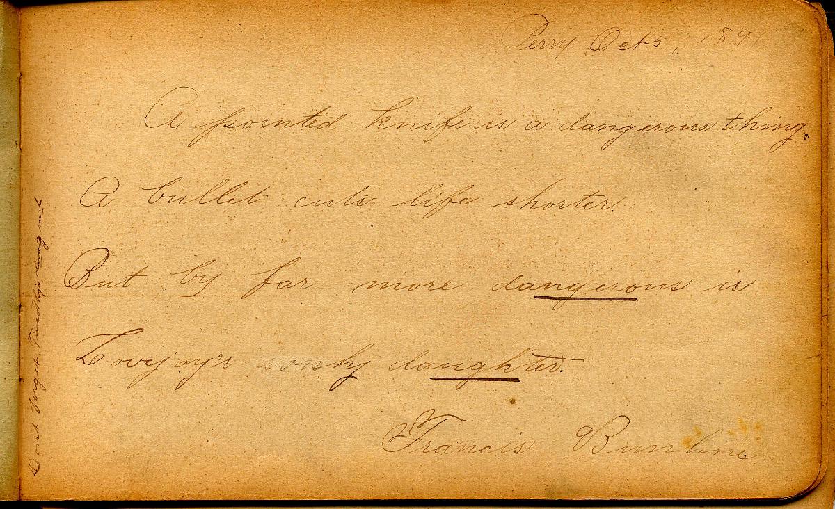 Francis Bunline note to Flora Lovejoy